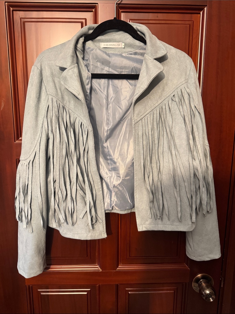 Light Blue Suede Fringe Jacket - Women's